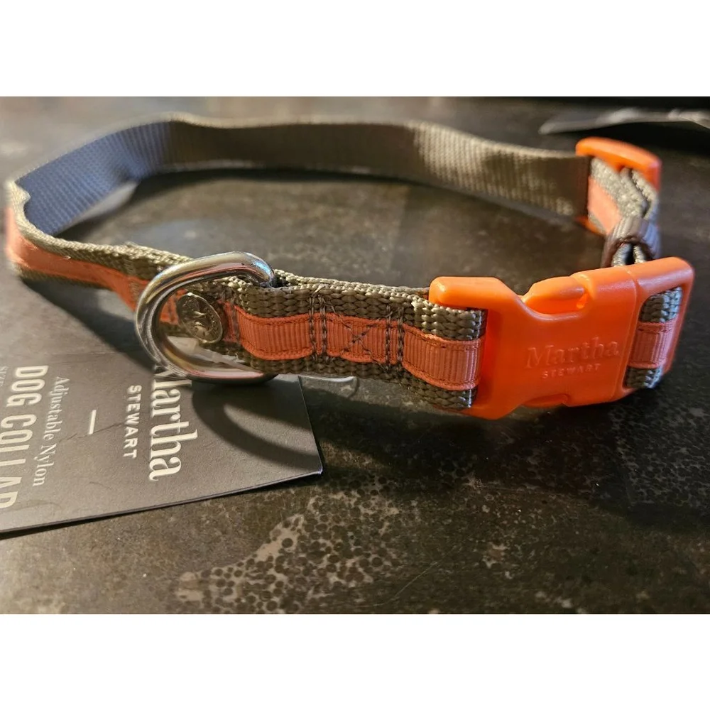 Martha Stewart | Dog Collar Medium Gray and Coral Nylon
